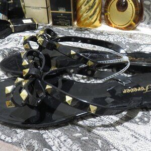 BOGO Forever Jelly Black Sandals gold stud embellished flats sandals Various
